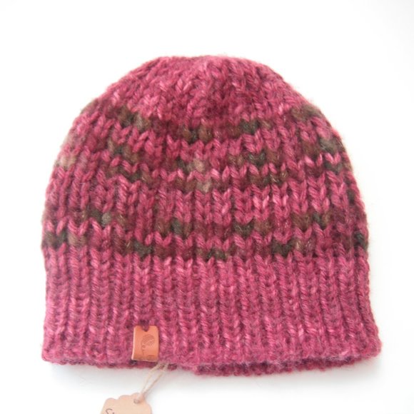 Hand Knitted Hat Toque Adult Size - S-XS Wool/Acrylic Color Burgundy - 013 - Picture 2 of 8
